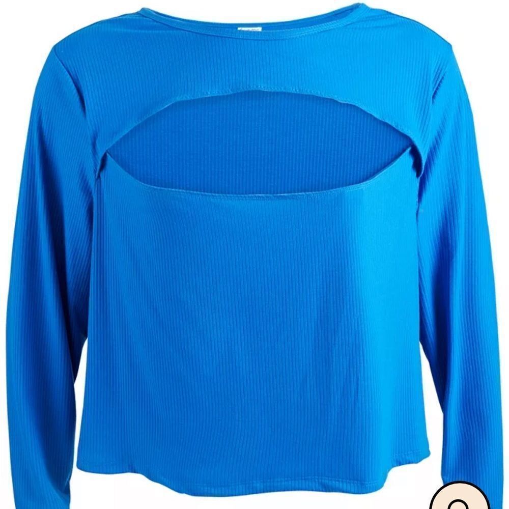 Love, Fire Blue Ribbed Cut Out Cleavage Top